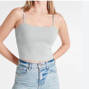 Express Cropped Sweater Square Neck Tank Stretchy Cami Top in Cool Light Gray XS